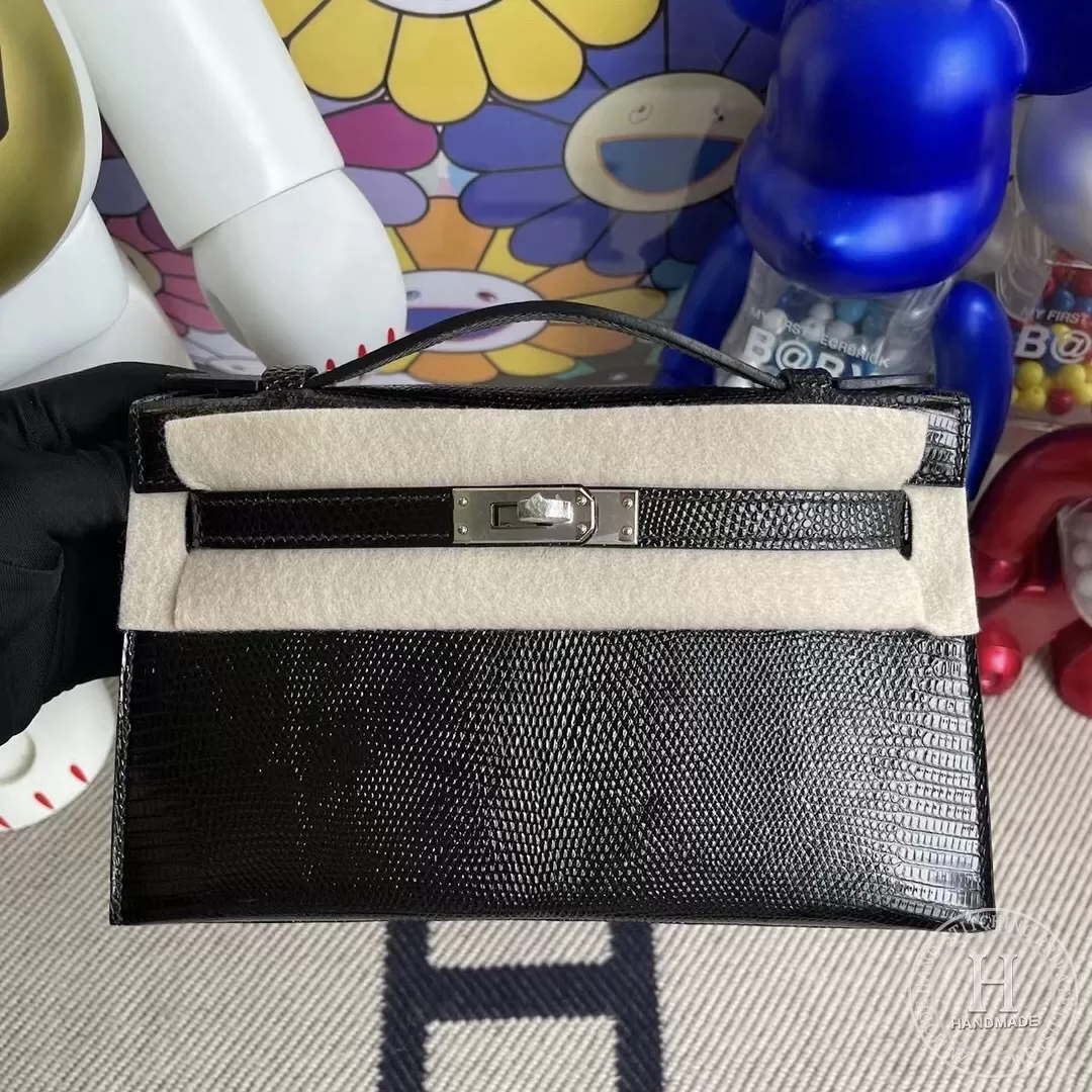 CK89 Noir Lizard Hermes MiniKelly Pochette 22cm CK89 Noir Lizard Hermes MiniKelly Pochette 22cm