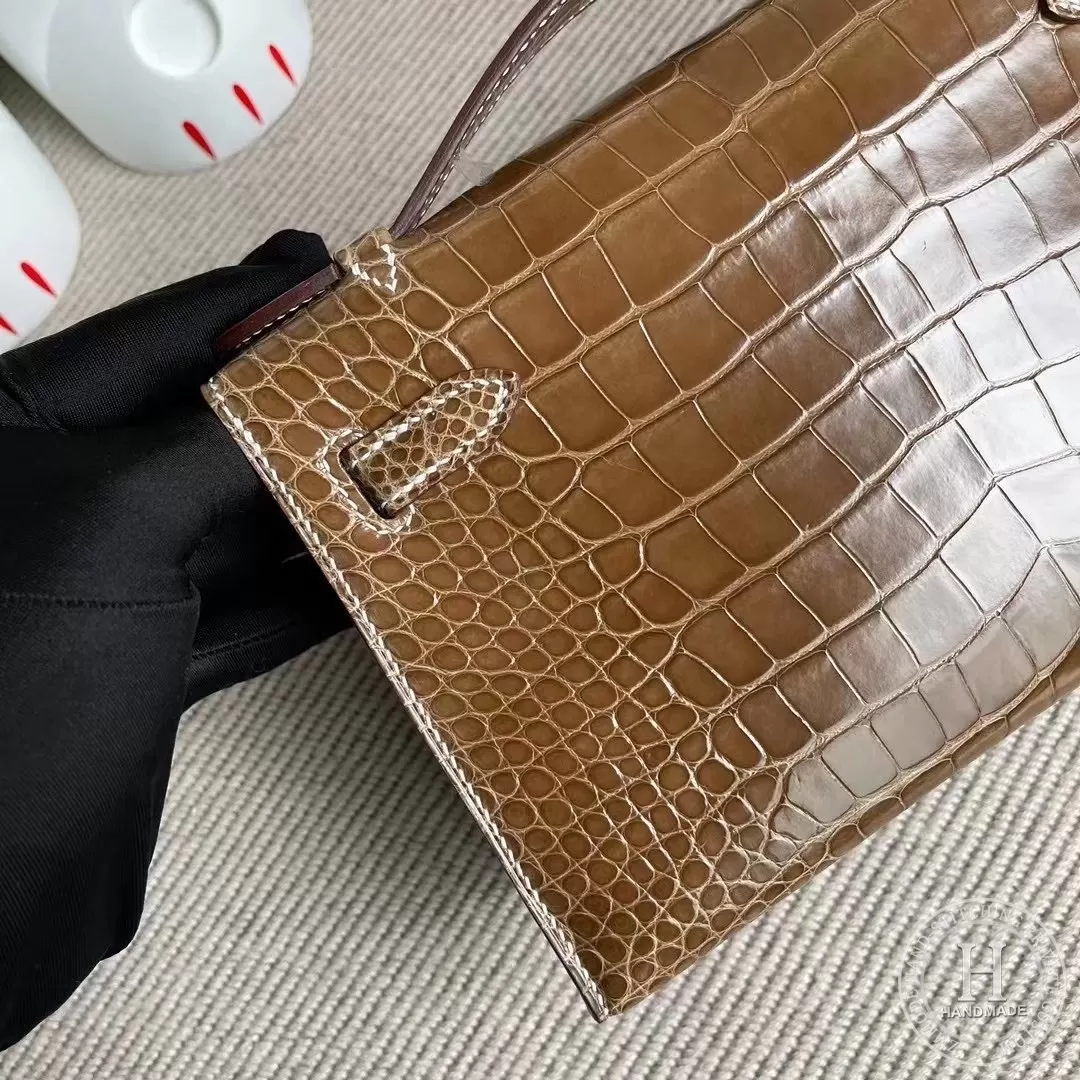 CK17 Ficelle Shiny Alligator Crocodile Hermes Mini Kelly Pochette PHW CK17 Ficelle Shiny Alligator Crocodile Hermes Mini Kelly Pochette PHW