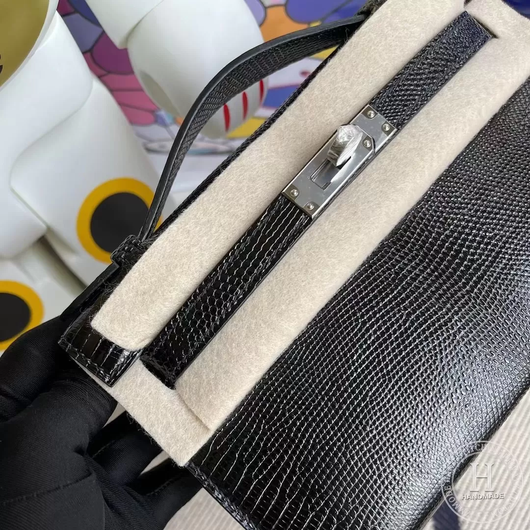 CK89 Noir Lizard Hermes MiniKelly Pochette 22cm CK89 Noir Lizard Hermes MiniKelly Pochette 22cm