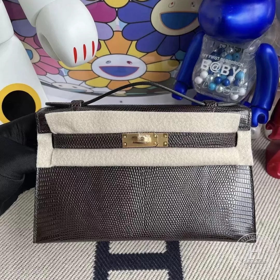 CK47 Chocolate Lizard Hermes MiniKelly Pochette 22cm