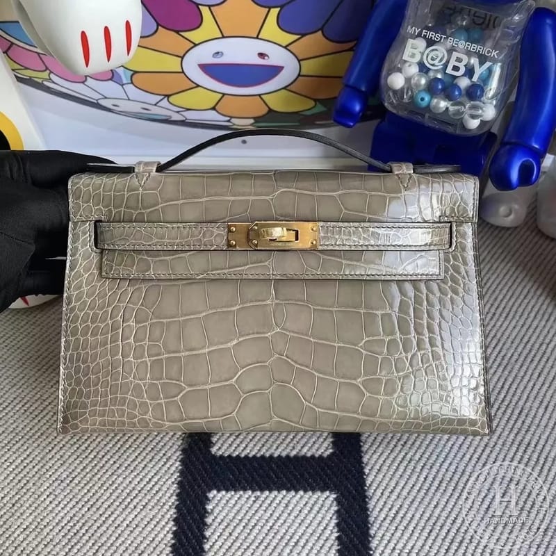 C81 gris tourterelle MiniKelly Pochette22 Aligator Crocodile