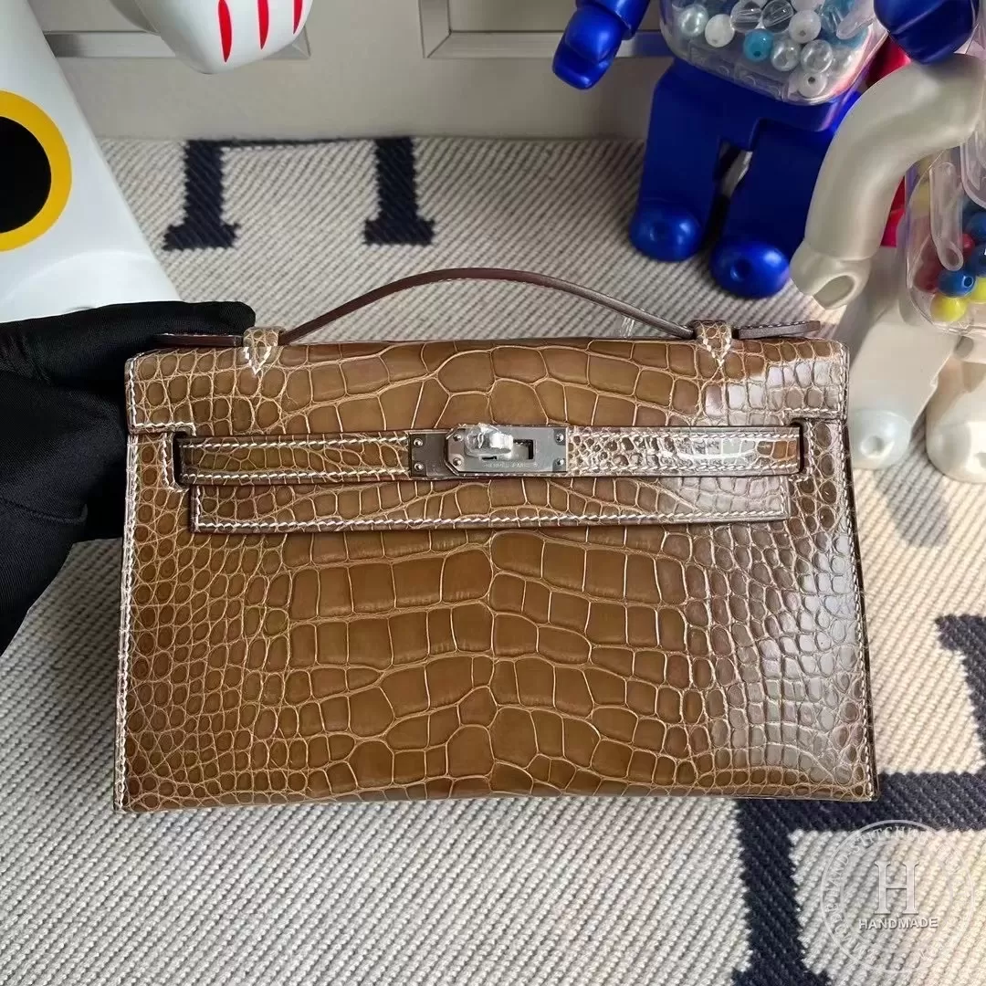 CK17 Ficelle Shiny Alligator Crocodile Hermes Mini Kelly Pochette PHW CK17 Ficelle Shiny Alligator Crocodile Hermes Mini Kelly Pochette PHW