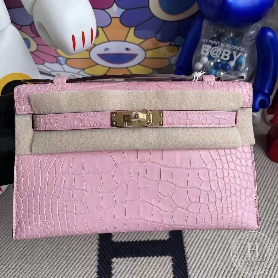 CK17 Ficelle  Shiny Alligator Crocodile Hermes Mini Kelly Pochette PHW-7871