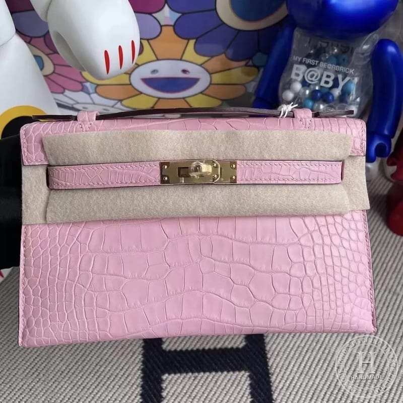 5P Pink  Matte Alligator Crocodile Hermes MiniKelly Pochette 22cm