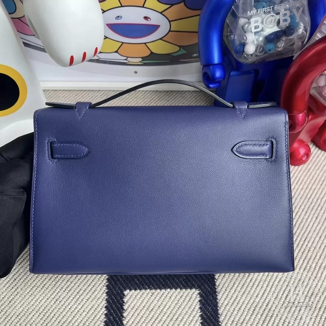 Hermes MiniKelly Pochette 22cm Swift calfskin M3 Blue Encre Hermes MiniKelly Pochette 22cm Swift calfskin M3 Blue Encre