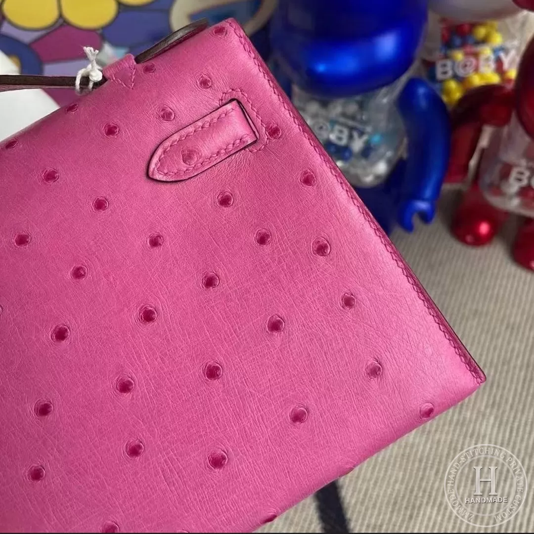 E5 Rose Tyren Ostrich Hermes Minikelly pochette 22