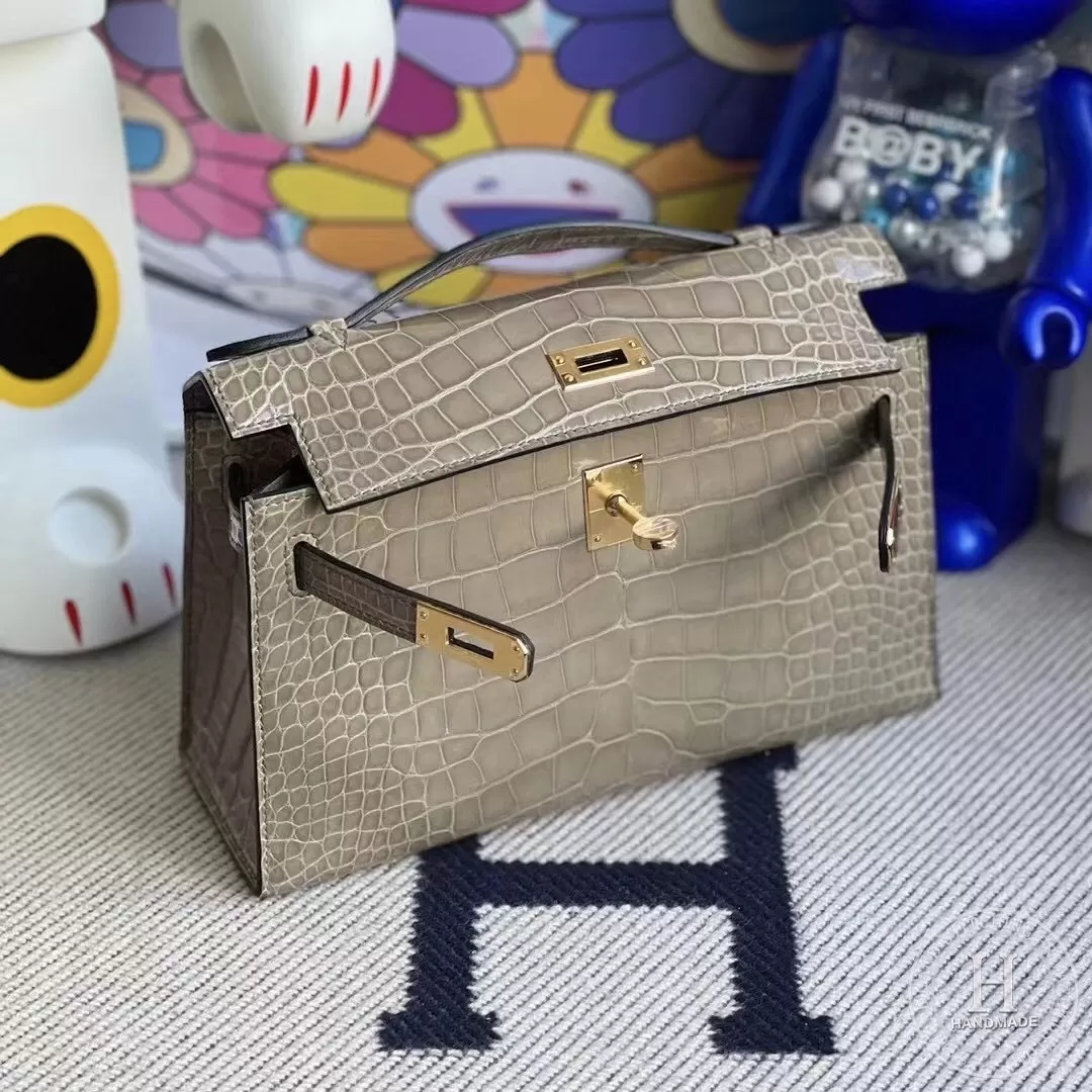MiniKelly Pochette 81 gris tourterelle 斑鸠灰美洲鳄鱼 MiniKelly Pochette 81 gris tourterelle 斑鸠灰美洲鳄鱼
