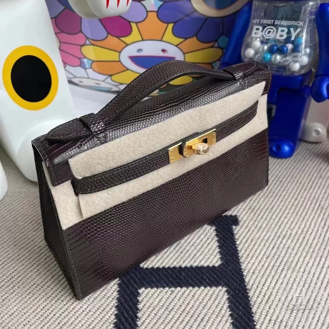 CK47 Chocolate Lizard Hermes MiniKelly Pochette 22cm