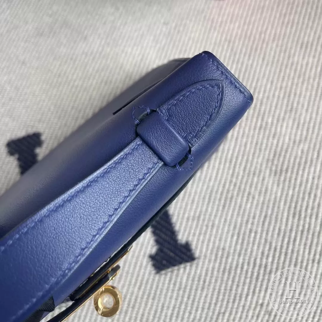 Hermes MiniKelly Pochette 22cm Swift calfskin M3 Blue Encre Hermes MiniKelly Pochette 22cm Swift calfskin M3 Blue Encre