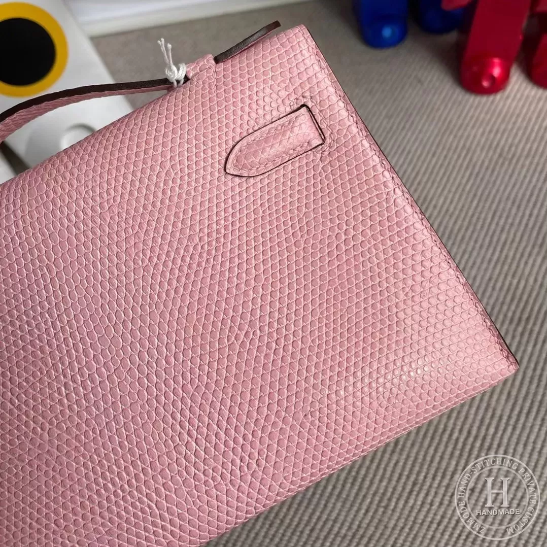 Hermes MiniKelly Pochette 22cm Lizard 3Q Rose Sakura