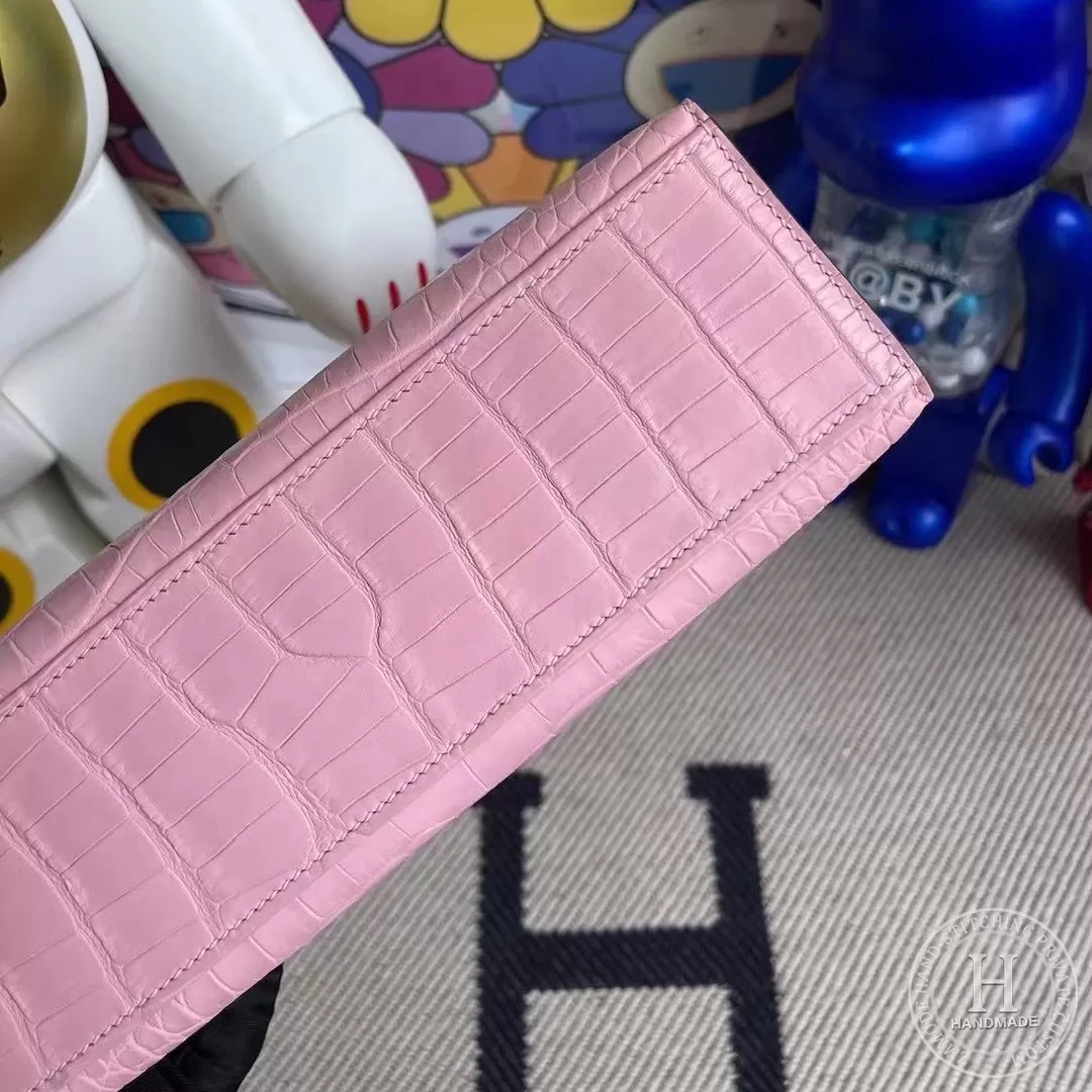 5P Pink  Matte Alligator Crocodile Hermes MiniKelly Pochette 22cm