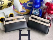Hermes MiniKelly Pochette 22cm Box CK89 Noir GHW-9631