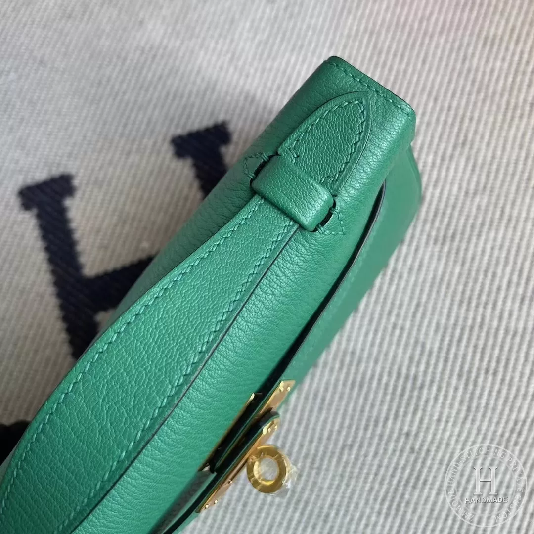 Hermes MiniKelly Pochette Mysore goatskin U4 Vert Verigo Hermes MiniKelly Pochette Mysore goatskin U4 Vert Verigo