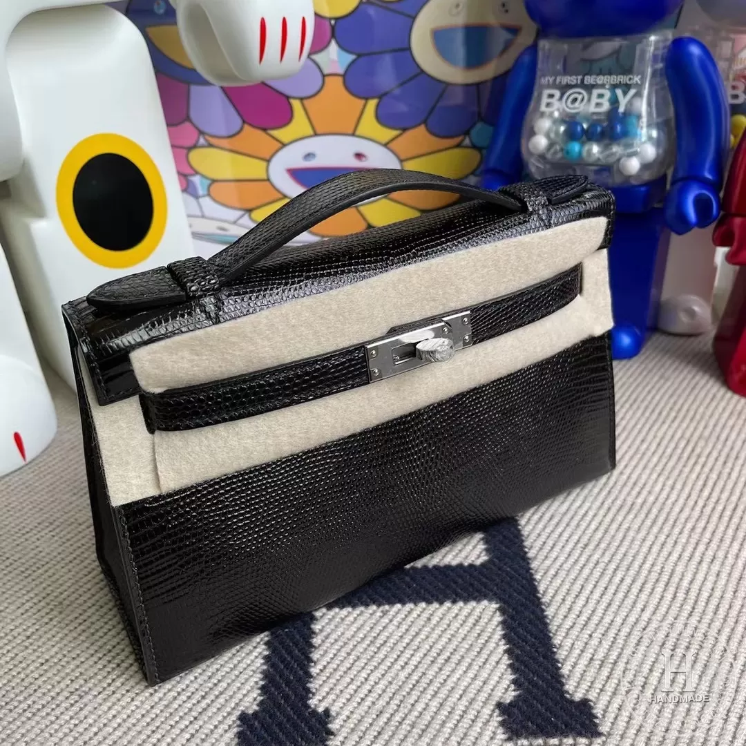 CK89 Noir Lizard Hermes MiniKelly Pochette 22cm CK89 Noir Lizard Hermes MiniKelly Pochette 22cm