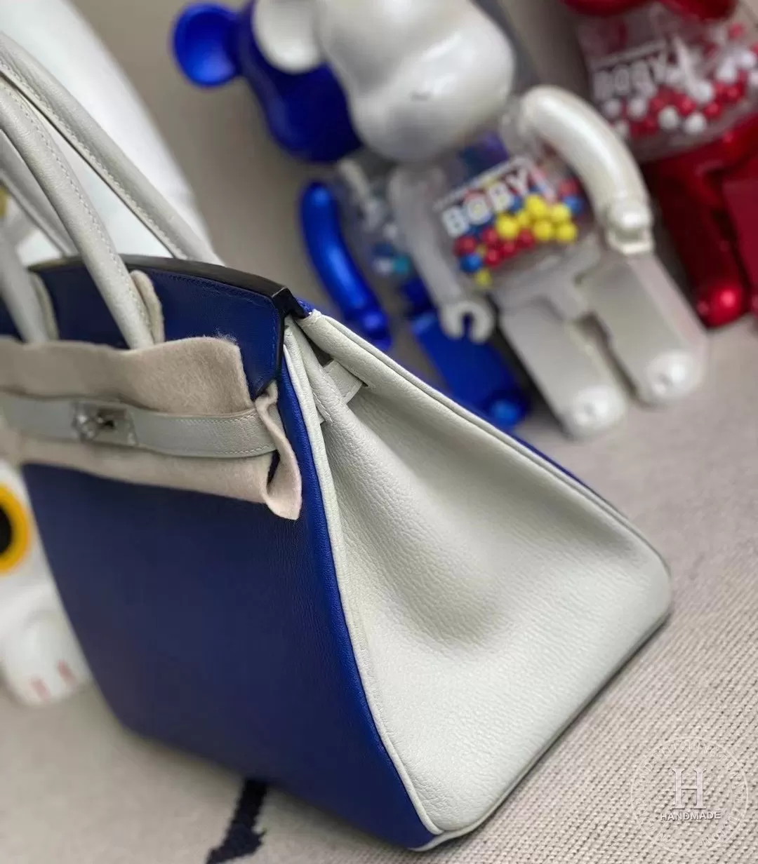 Hermes Birkin30cm Chevre 山羊皮 7T Blue Electric 电光蓝 80 Gris Perle 珍珠灰 磨砂银扣 Hermes Birkin30cm Chevre 山羊皮 7T Blue Electric 电光蓝 80 Gris Perle 珍珠灰 磨砂银扣