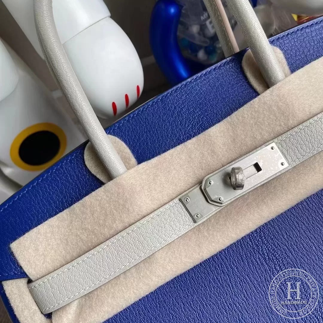 Hermes Birkin30cm Chevre 山羊皮 7T Blue Electric 电光蓝 80 Gris Perle 珍珠灰 磨砂银扣 Hermes Birkin30cm Chevre 山羊皮 7T Blue Electric 电光蓝 80 Gris Perle 珍珠灰 磨砂银扣