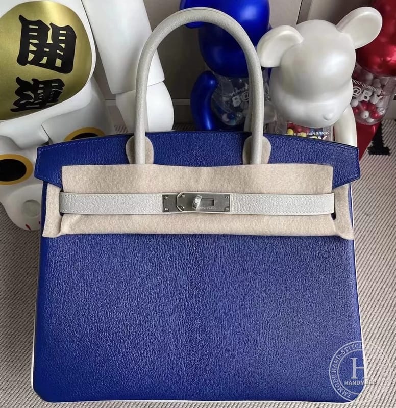 Birkin 30cm Chevre 7T Blue Electric / 80 Gris Perle  Phw