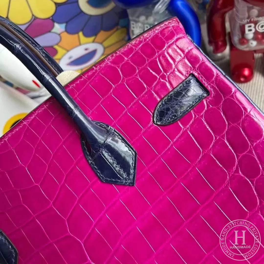 Hermes Birkin 30cm J5  Rose Sheheraradez / CK73 Blue sapphire  Shiny Nilo Crocodile / Diamond buckle CUSTOM