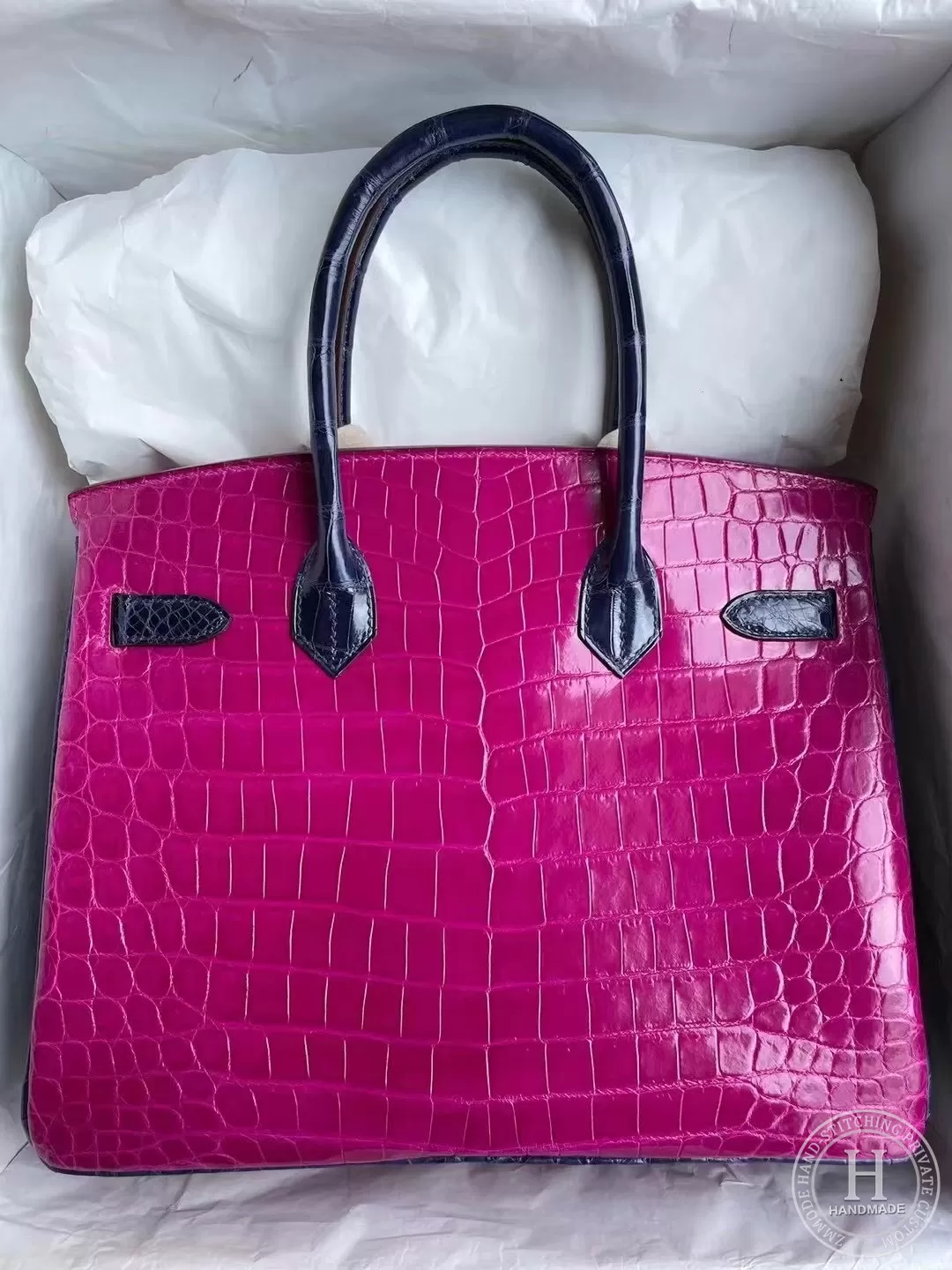 Hermes Birkin 30cm J5  Rose Sheheraradez / CK73 Blue sapphire  Shiny Nilo Crocodile / Diamond buckle CUSTOM