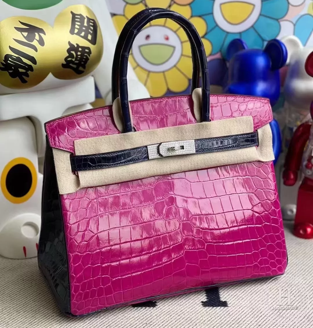 Hermes Birkin 30cm J5  Rose Sheheraradez / CK73 Blue sapphire  Shiny Nilo Crocodile / Diamond buckle CUSTOM
