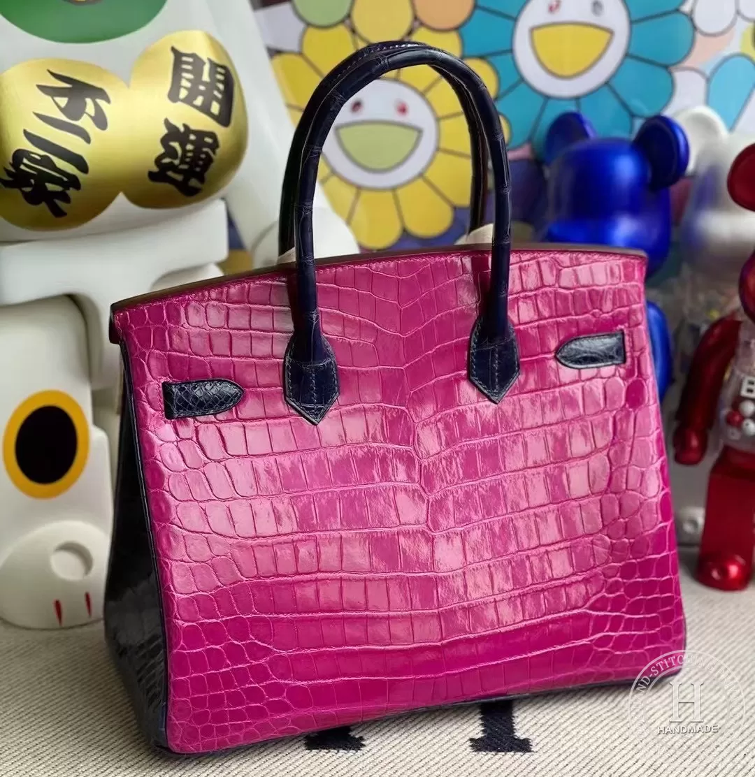 Hermes Birkin 30cm J5  Rose Sheheraradez / CK73 Blue sapphire  Shiny Nilo Crocodile / Diamond buckle CUSTOM