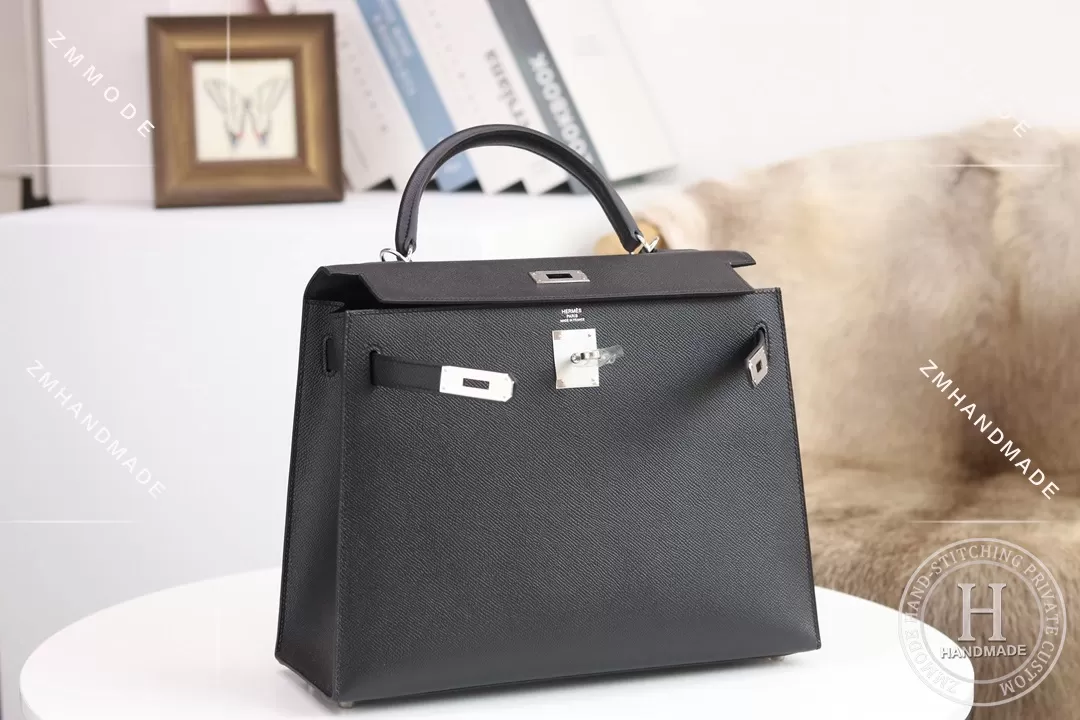 4Z Gris Mouette Togo Kelly 32 Bag PHW/GHW-5255