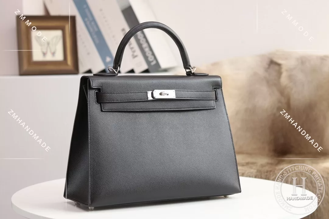 4Z Gris Mouette Togo Kelly 32 Bag PHW/GHW-5255