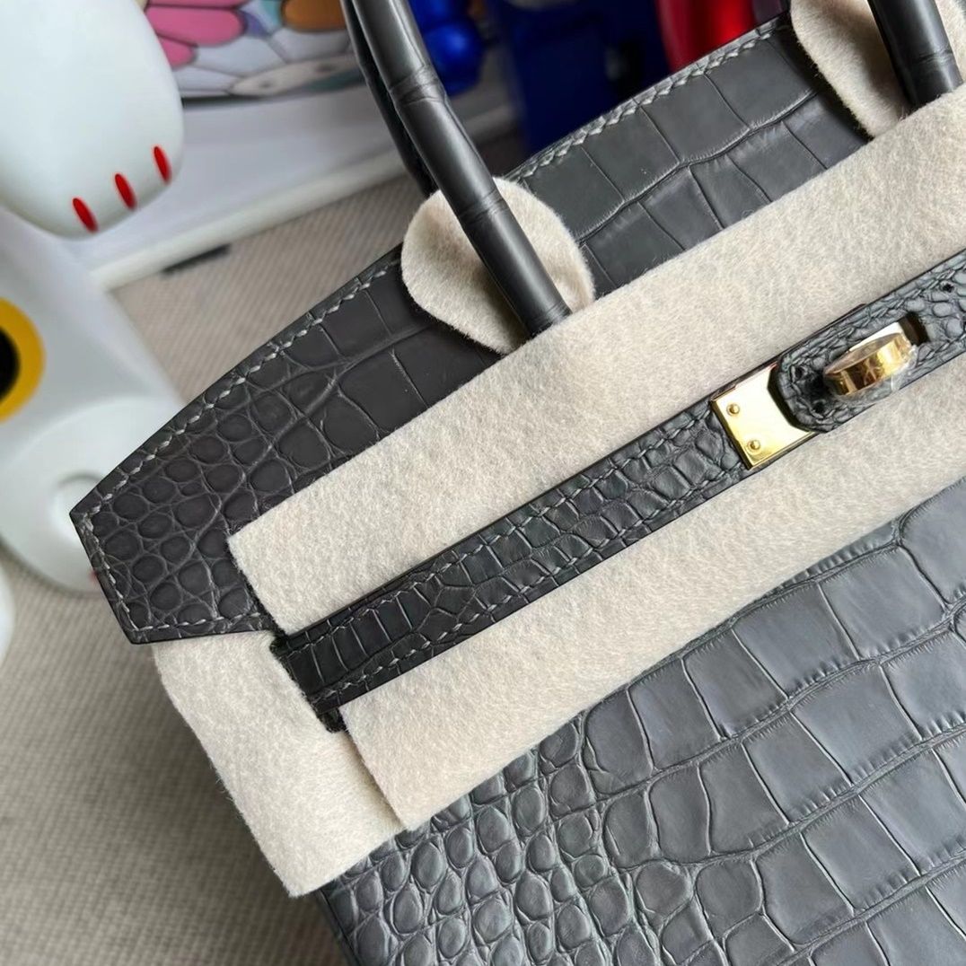 Hermès Birkin 25cm Shiny Porosus Crocodile CC67 Vert Fonce-4634