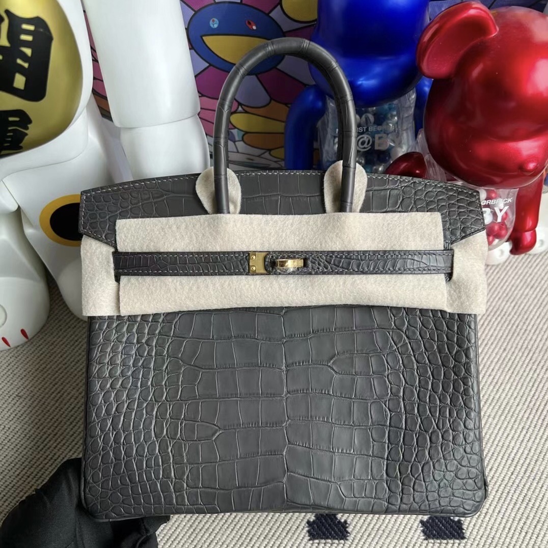 Hermes Birkin 25cm 88 Graphite Matte Alligator Crocodile Hermes Birkin 25cm 88 Graphite Matte Alligator Crocodile