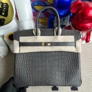 Hermès Birkin 25cm Shiny Porosus Crocodile CC67 Vert Fonce-4634