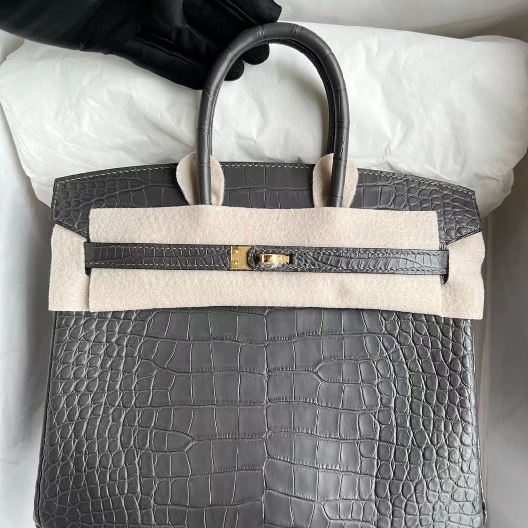 Hermès Birkin 25cm Shiny Porosus Crocodile CC67 Vert Fonce-4634