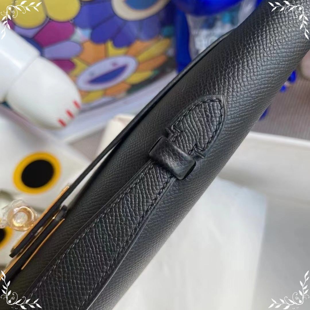 HERMES KELLY CUT 31CM 89  NOIR SHINY POROSUS CROCODILE GHW-6780