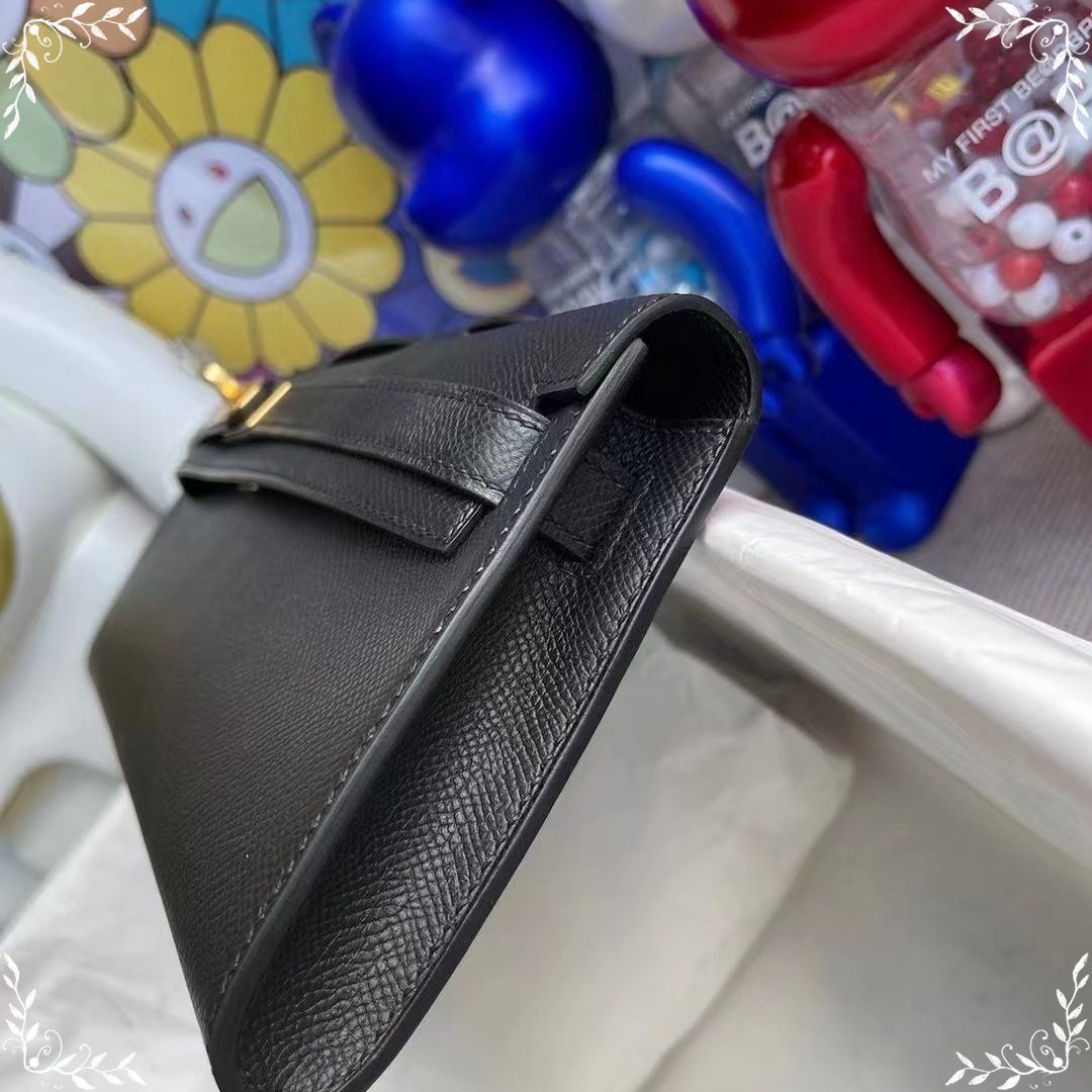 HERMES KELLY CUT 31CM 89  NOIR SHINY POROSUS CROCODILE GHW-6780