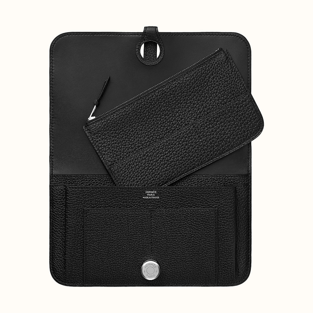 HERMES DOGON DUO WALLET CK89 NOIR TOGO CALFSKIN