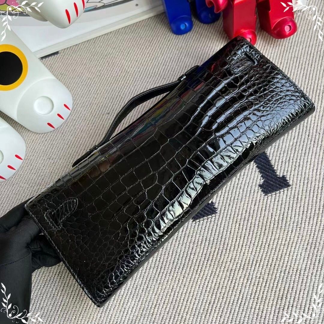 HERMES KELLY CUT 31CM F5 BOURGOGNE GHW SHINY POROSUS CROCODILE-6451