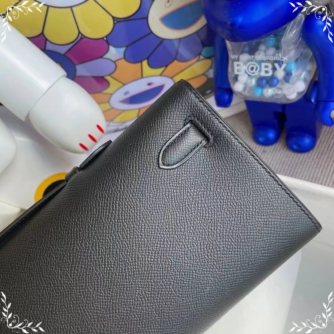 HERMES KELLY CUT 31CM 89  NOIR SHINY POROSUS CROCODILE GHW-6780