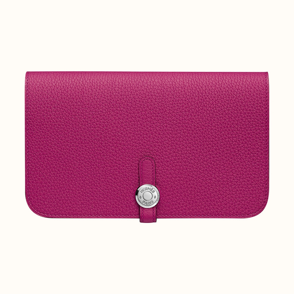 HERMES DOGON DUO WALLET CKL3 TOGO CALFSKIN ROSE POURPRE
