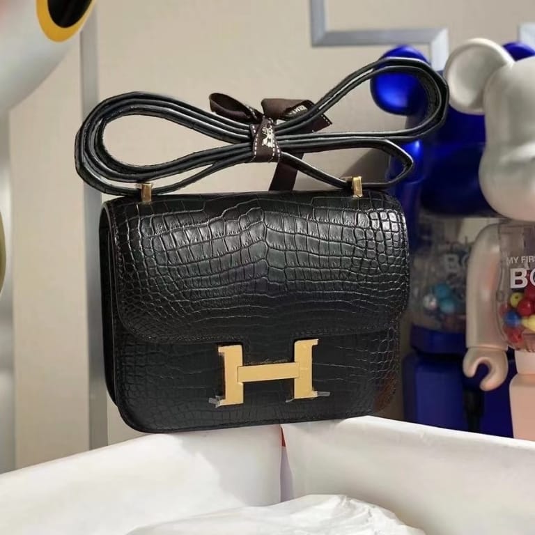 HERMES 14CM CONSTANCE MINI  CC89 BLACK ALLIGATOR