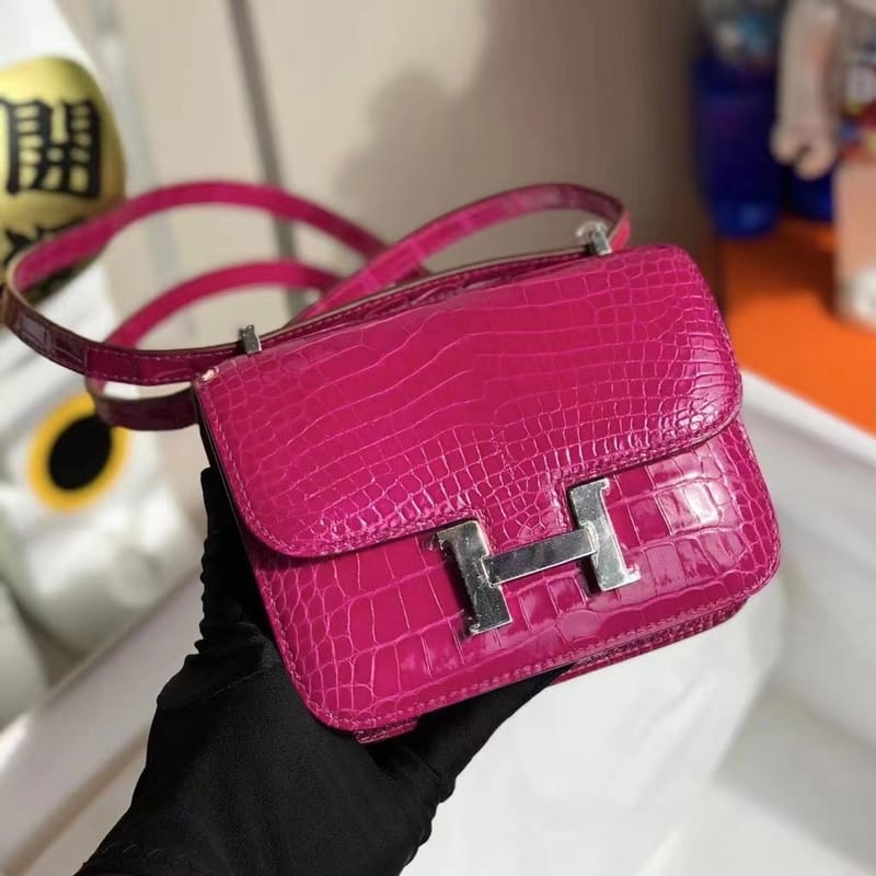 HERMES CONSTANCE MINI 14CM J5  ROSE SHEHERARADEZ ALLIGATOR