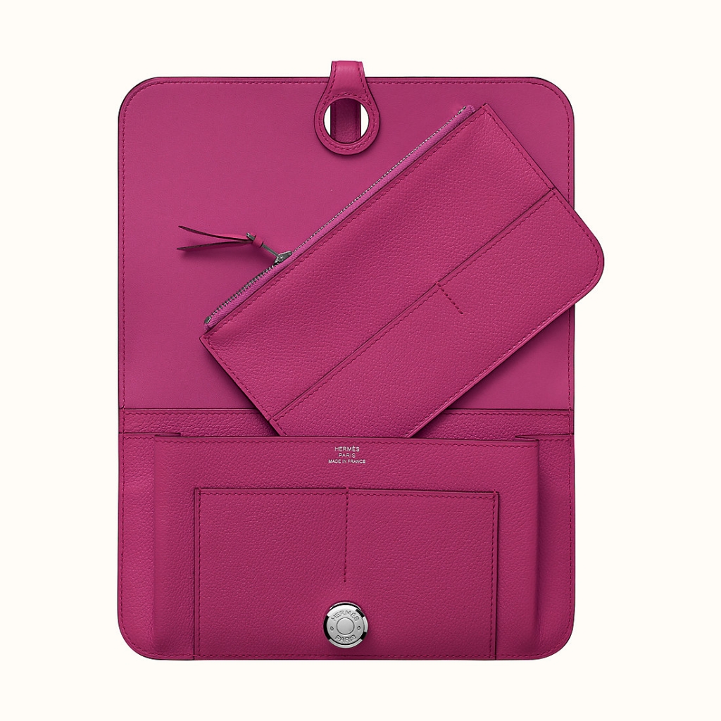 HERMES DOGON DUO WALLET EVERCOLOR CKL3 ROSE POURPRE HERMES DOGON DUO WALLET EVERCOLOR CKL3 ROSE POURPRE
