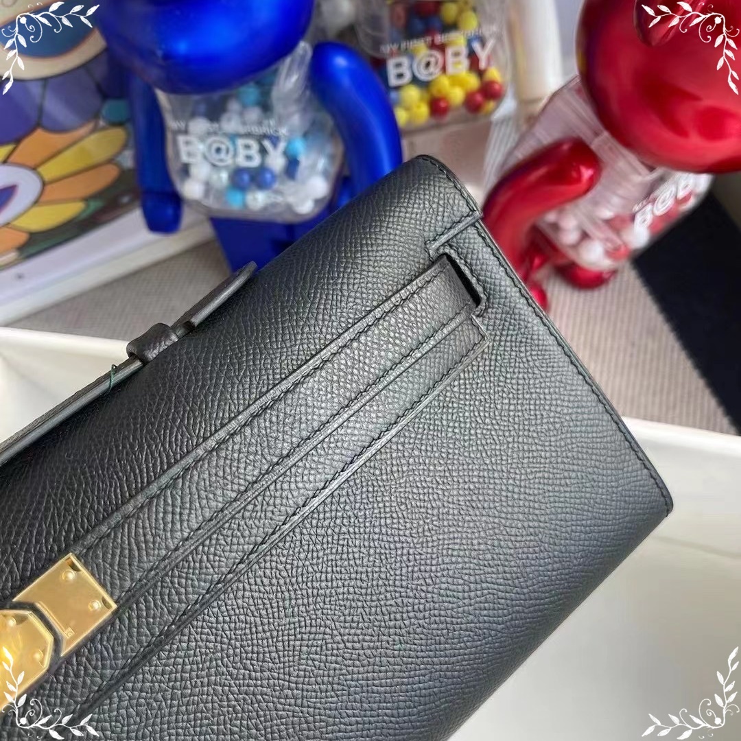 HERMES KELLY CUT 31CM 89  NOIR SHINY POROSUS CROCODILE GHW-6780