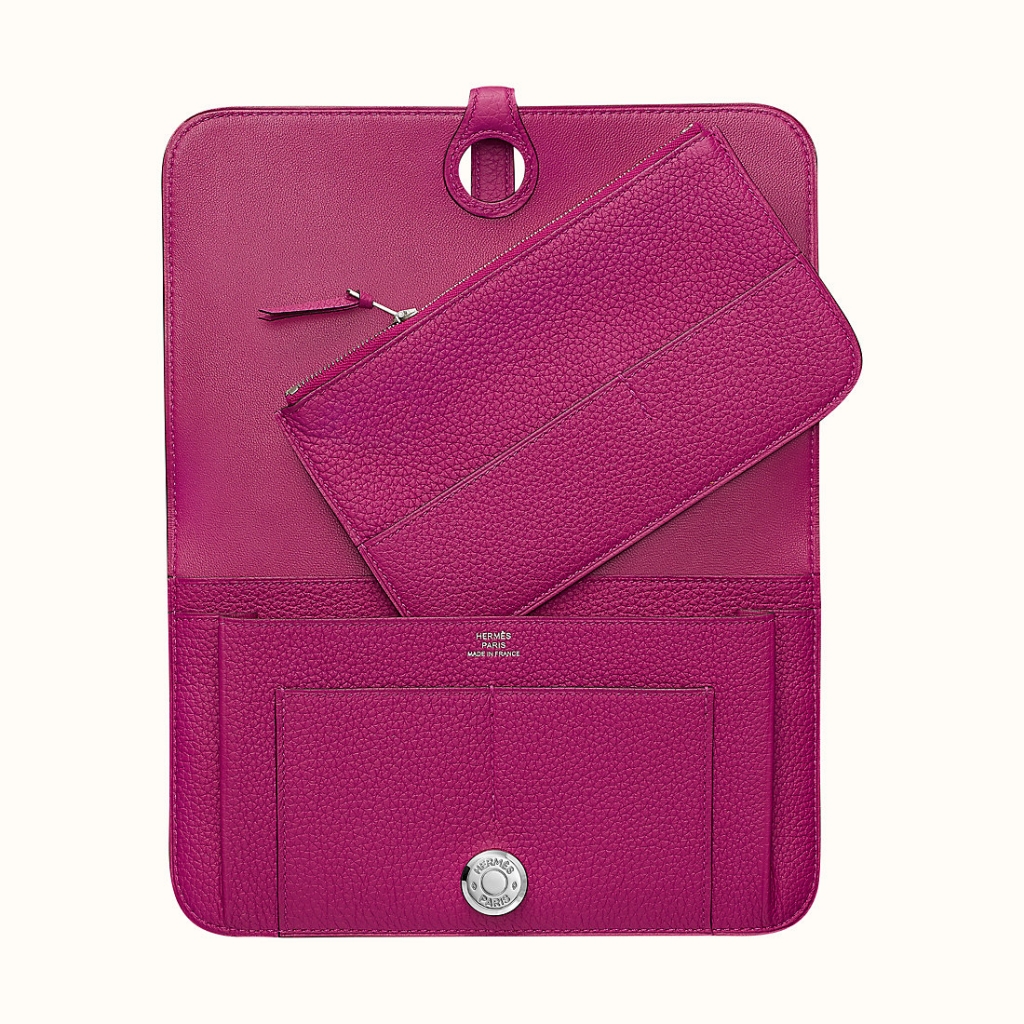 HERMES DOGON DUO WALLET CKL3 TOGO CALFSKIN ROSE POURPRE