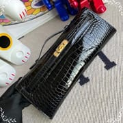 HERMES KELLY CUT 31CM F5 BOURGOGNE GHW SHINY POROSUS CROCODILE-6451