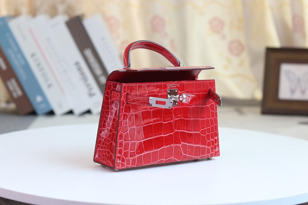 Hermes Kelly Mini 2代 19cm CC95  Braise Shiny Alligator Crocodile GHW