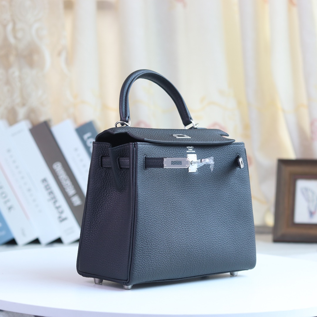 HERMES KELLY 25CM BLACK 89 NIOR TOGO