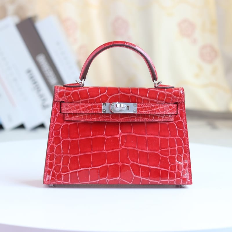 Hermes Kelly Mini 20 cm CC95  Braise Shiny Alligator Crocodile GHW