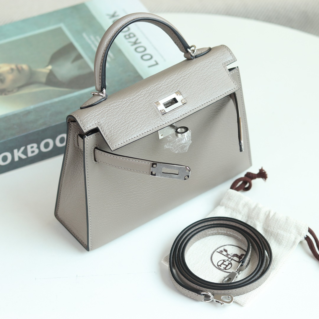 Hermes Mini Kelly II Bag M8 Gris Asphalt Epsom GHW