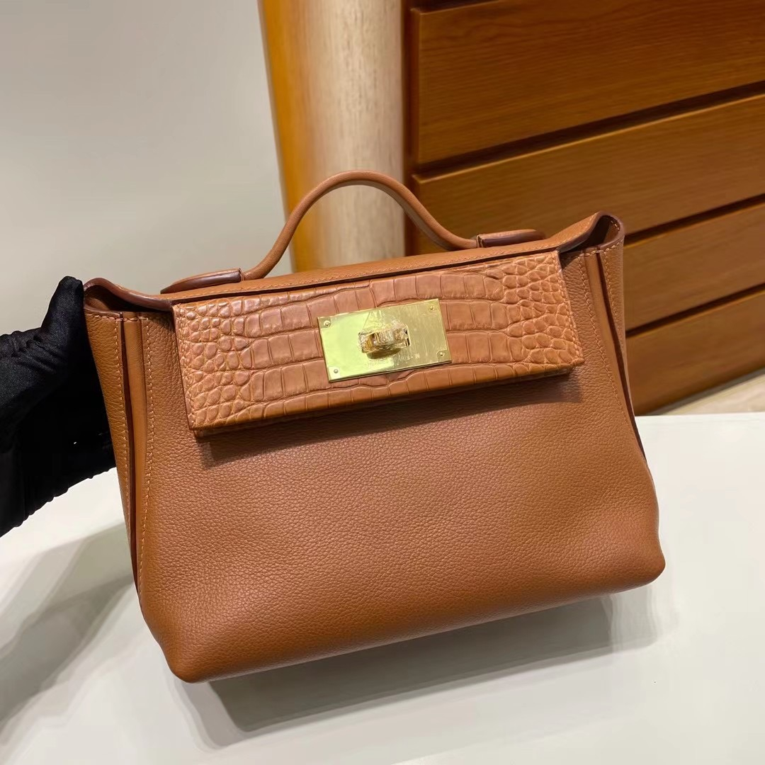 Hermes kelly 2424 Mini Touch Evercolor and Swift 37 Gold GHW-4296