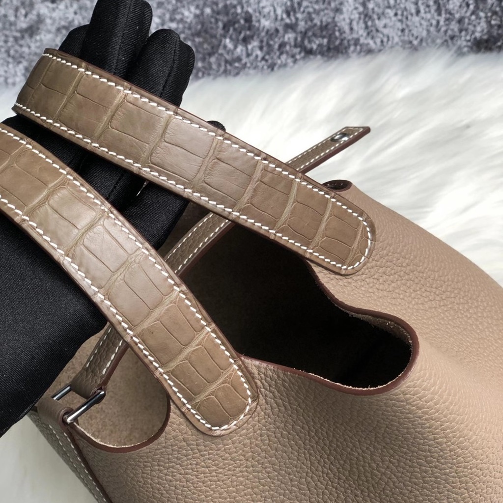 Hermes Picotin Lock 22cm Clemence Crocodile 18 Etoupe