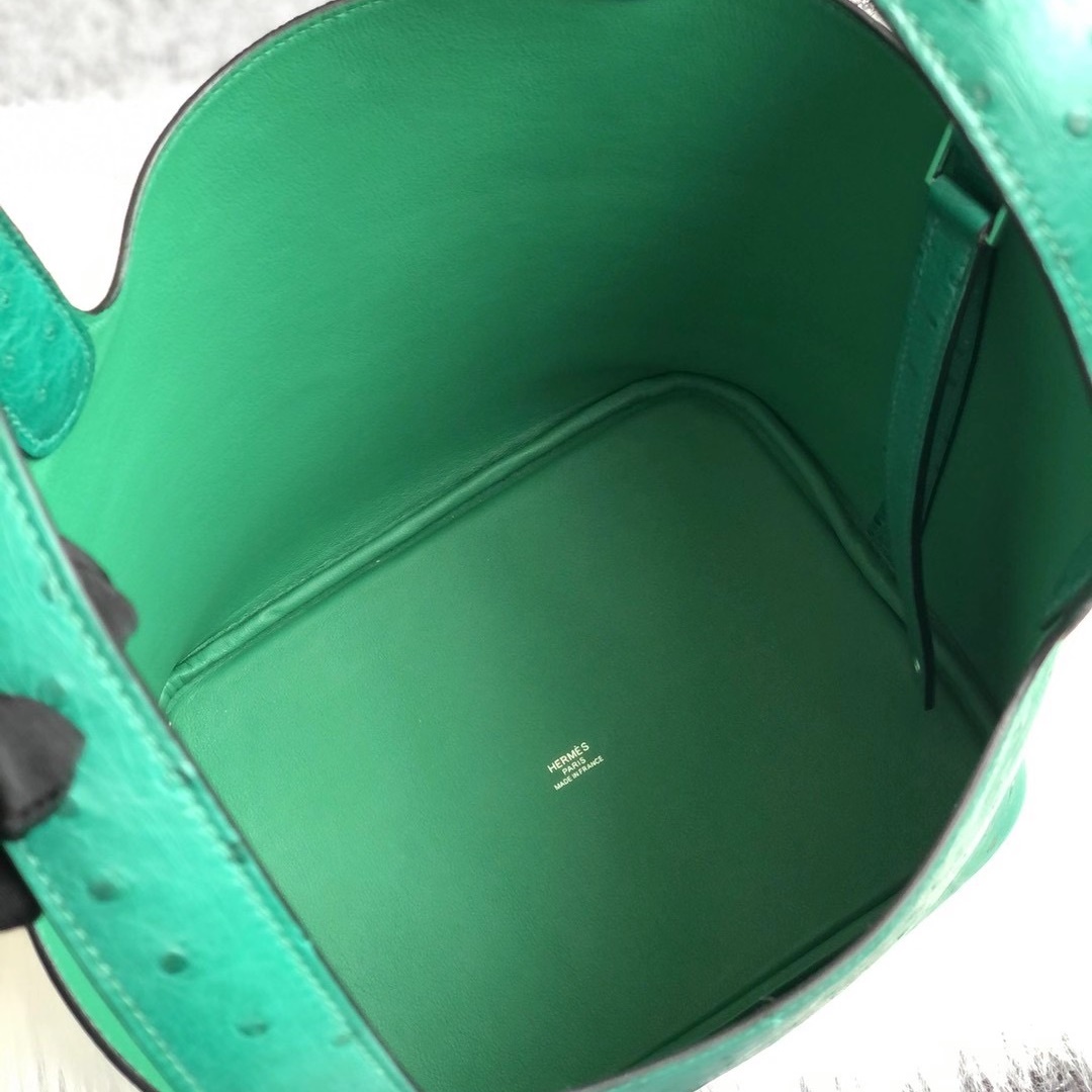 Hermes Picture Lock 22cm Ostrich U4 Vert Verigo Hermes Picture Lock 22cm Ostrich U4 Vert Verigo